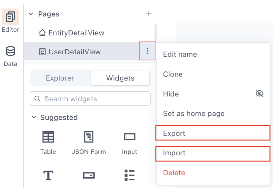 Import or Export entities